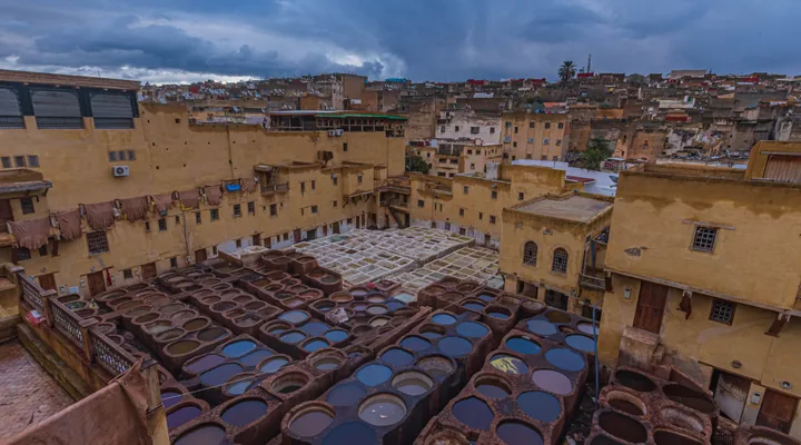 Chouara Tannery and the surrounding medina in Fès.